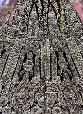Maroon Embroidered Velvet Semi Stitched Lehenga 4