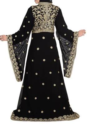 Black Aari Work Stones & Beads Moroccon Embellish Georgette Islamic Style Arabian Maxi Partywear Kaftan 2