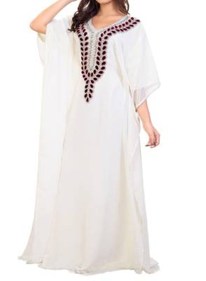 white georgette moroccan kaftan with zari and stone work  1