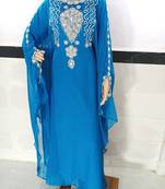 turquoise georgette moroccan kaftan with zari and stone work 