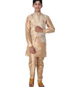 Fawn printed cotton silk boys-kurta-pyjama