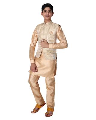 Fawn printed cotton silk boys-kurta-pyjama 3