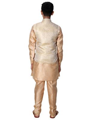 Fawn printed cotton silk boys-kurta-pyjama 5