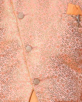 Orange printed cotton silk boys-kurta-pyjama 4