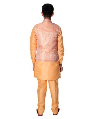 Orange printed cotton silk boys-kurta-pyjama 5