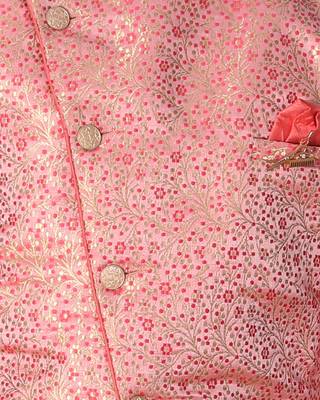 Pink printed cotton silk boys-kurta-pyjama 4