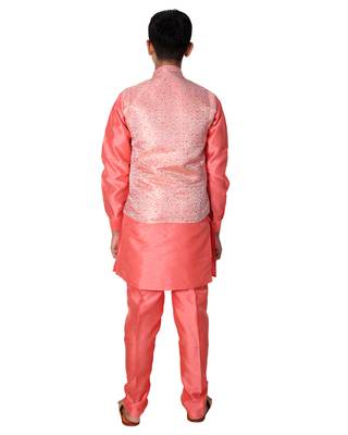 Pink printed cotton silk boys-kurta-pyjama 5