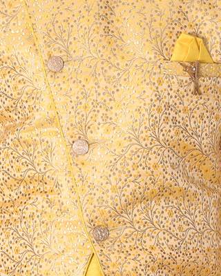 Yellow printed cotton silk boys-kurta-pyjama 4
