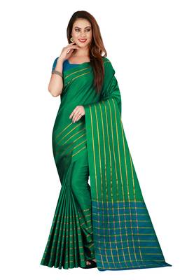Kimisha Green Cotton Silk Woven Saree With Running Blouse 1