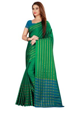 Kimisha Green Cotton Silk Woven Saree With Running Blouse 5