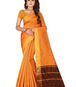 Kimisha Gold Cotton Silk Blend Border Work Saree With Running Blouse