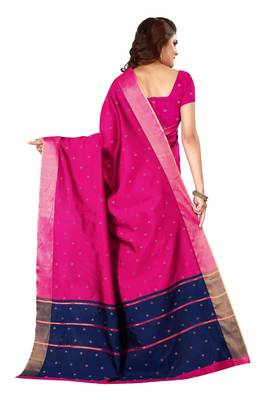 Kimisha Magenta Cotton Silk Blend Border Work Saree With Running Blouse 2