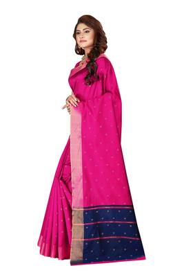 Kimisha Magenta Cotton Silk Blend Border Work Saree With Running Blouse 5