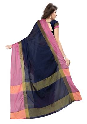 Kimisha Blue Pure Aura Cotton Woven Saree With Running Blouse 2