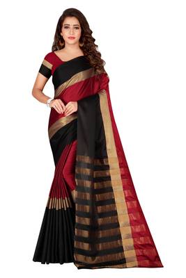 Kimisha Maroon Pure Aura Cotton Woven Saree With Running Blouse 1