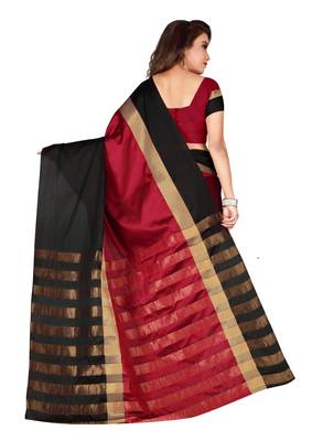 Kimisha Maroon Pure Aura Cotton Woven Saree With Running Blouse 2