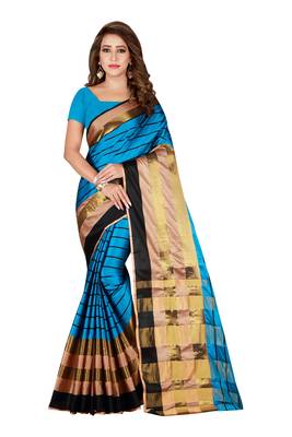 Kimisha Sky Blue Cotton Blend Woven Saree With Running Blouse 1