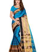 Kimisha Sky Blue Cotton Blend Woven Saree With Running Blouse