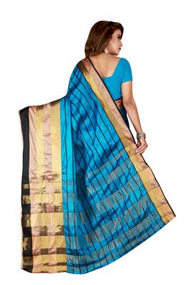 Kimisha Sky Blue Cotton Blend Woven Saree With Running Blouse 2