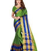 Kimisha Olive Cotton Blend Woven Saree With Running Blouse