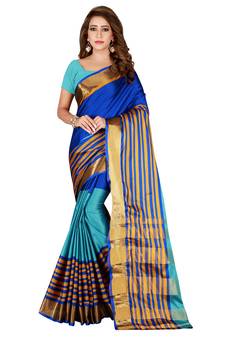 Kimisha MultiColor Cotton Blend Woven Saree With Running Blouse