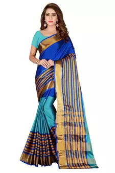 Kimisha MultiColor Cotton Blend Woven Saree With Running Blouse