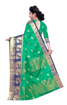 Kimisha SeaGreen Cotton Silk Jacquard Butta Work Saree With Running Blouse 2