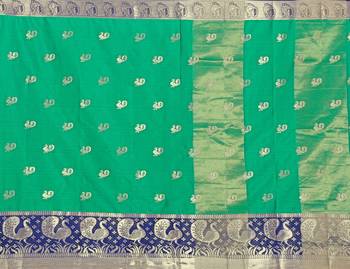 Kimisha SeaGreen Cotton Silk Jacquard Butta Work Saree With Running Blouse 3