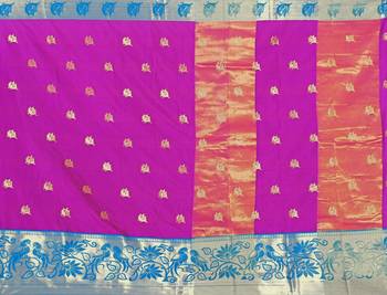 Kimisha Magenta Cotton Silk Jacquard Butta Work Saree With Running Blouse 4