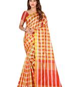 Beige printed poly silk saree with blouse