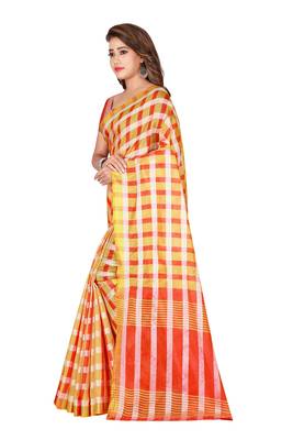 Beige printed poly silk saree with blouse 5