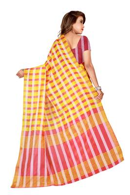 Gold printed poly silk saree with blouse 2