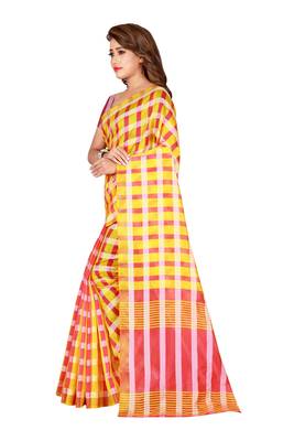 Gold printed poly silk saree with blouse 5