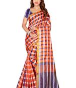Orange printed poly silk saree with blouse