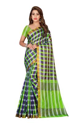 Purple printed poly silk saree with blouse 1