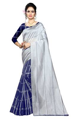 Kimisha Grey Polyester Cotton Printed Saree With Running Blouse 1