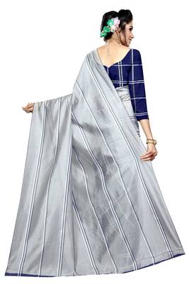 Kimisha Grey Polyester Cotton Printed Saree With Running Blouse 2