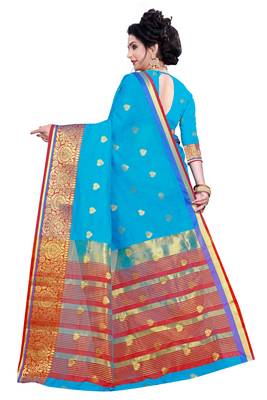 Kimisha Sky Blue Pure Cotton Jacquard Saree With Running Blouse 2