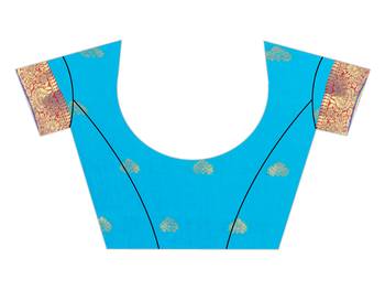 Kimisha Sky Blue Pure Cotton Jacquard Saree With Running Blouse 3