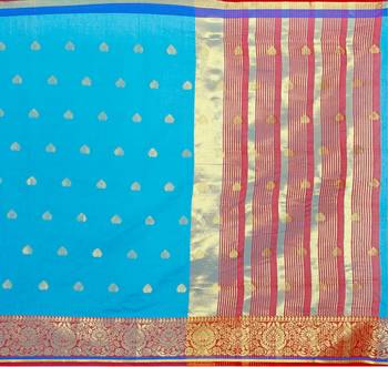 Kimisha Sky Blue Pure Cotton Jacquard Saree With Running Blouse 4