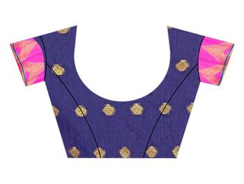 Kimisha Nblue Pure Cotton Jacquard Saree With Running Blouse 3