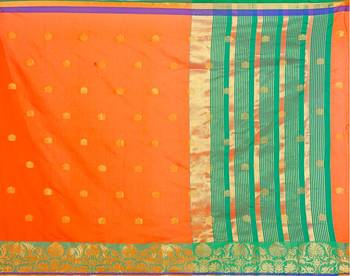 Kimisha Orange Pure Cotton Jacquard Saree With Running Blouse 3