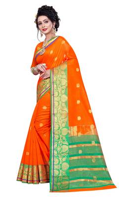 Kimisha Orange Pure Cotton Jacquard Saree With Running Blouse 4