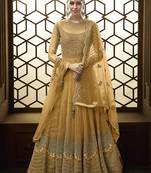 Yellow Embroidered Net Semi Stitched Salwar With Dupatta
