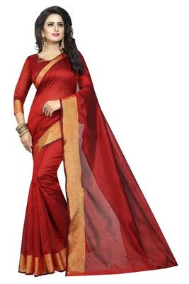 Red Cotton Silk Saree With Blouse 1