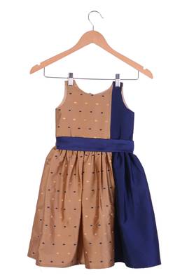 Kids Girl Golden  Cotton Silk Frock 1