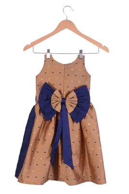 Kids Girl Golden  Cotton Silk Frock 2