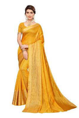 yellow Cotton Silk Saree With Blouse 1