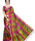 Pink Ikat Checks Cotton Silk Saree With Blouse