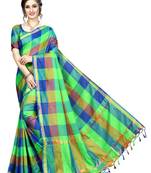 Green Ikat Checks Cotton Silk Saree With Blouse